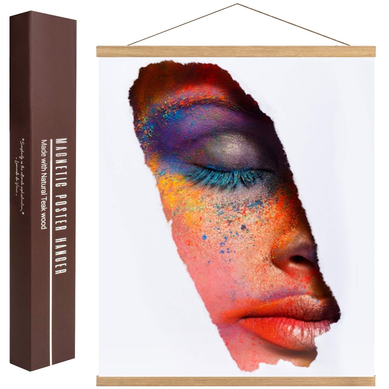 DACRI HOME Magnetic Poster Hanger Frame - Wooden Poster Hanger of Premium Teak Wood, Strong Magnets for Easy Hanging Posters Maps Prints Pictures Scrolls Wall Art 11x14 11x17 (11 inch, Teak)